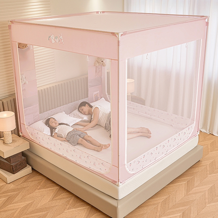 91家纺网 家纺一手货源 找家纺 青竹苑 2026新款贴布口袋款床笠底坐床蚊帐 草莓兔兔