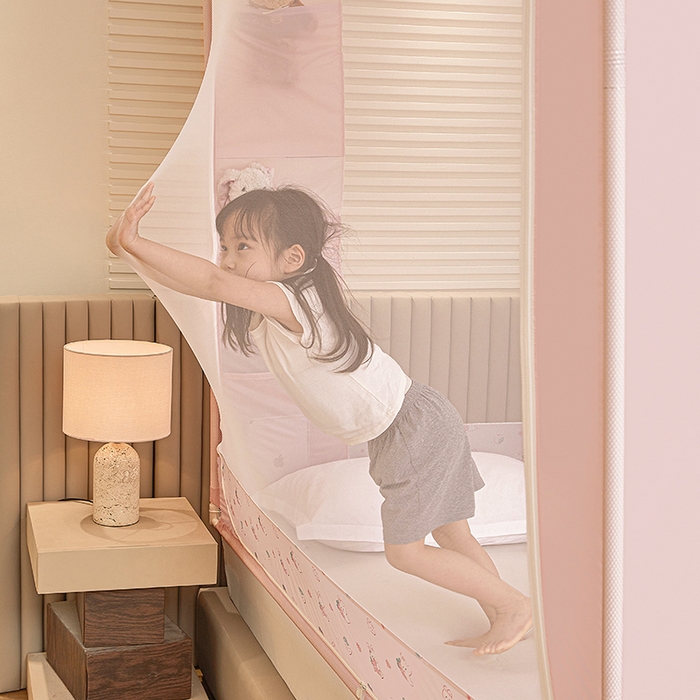 91家纺网 家纺一手货源 找家纺 青竹苑 2026新款贴布口袋款床笠底坐床蚊帐 草莓兔兔