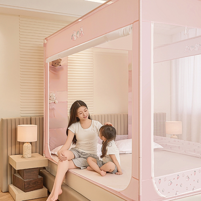 91家纺网 家纺一手货源 找家纺 青竹苑 2026新款贴布口袋款床笠底坐床蚊帐 草莓兔兔