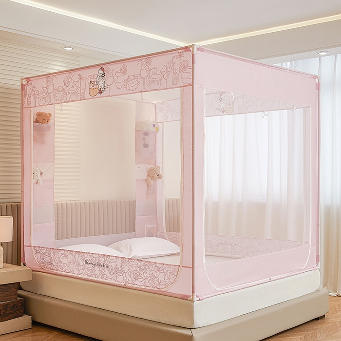 91家纺网 家纺一手货源 找家纺 青竹苑 2026新款贴布口袋款床笠底坐床蚊帐 动物聚餐