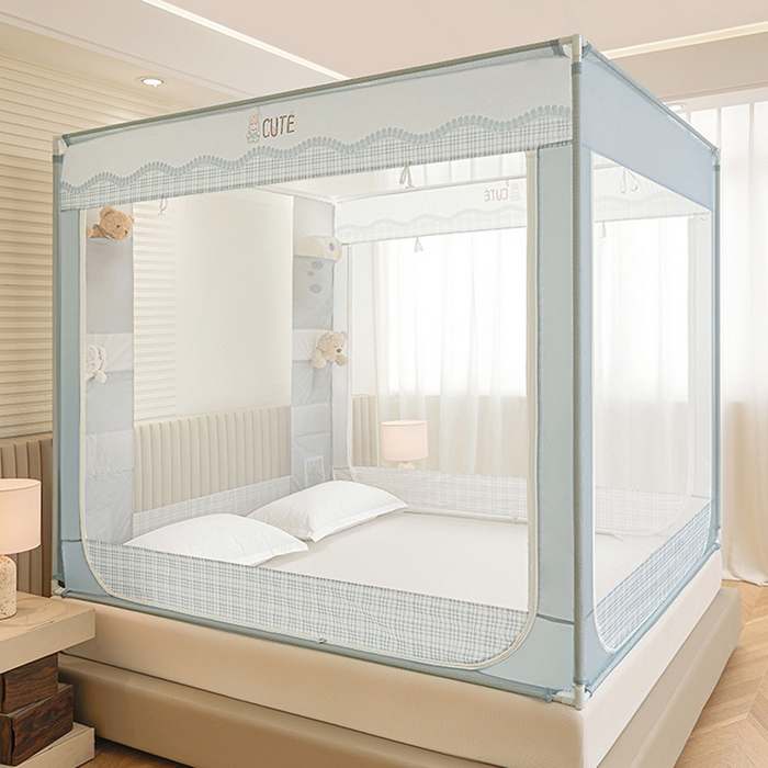 91家纺网 家纺一手货源 找家纺 青竹苑 2026新款贴布口袋款床笠底坐床蚊帐 格子兔兔