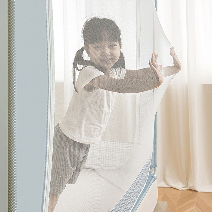 91家纺网 家纺一手货源 找家纺 青竹苑 2026新款贴布口袋款床笠底坐床蚊帐 格子兔兔