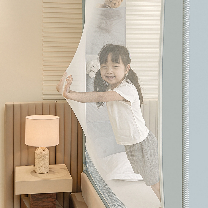 91家纺网 家纺一手货源 找家纺 青竹苑 2026新款贴布口袋款床笠底坐床蚊帐 格子兔兔