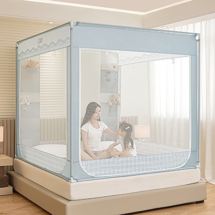 91家纺网 家纺一手货源 找家纺 青竹苑 2026新款贴布口袋款床笠底坐床蚊帐 格子兔兔