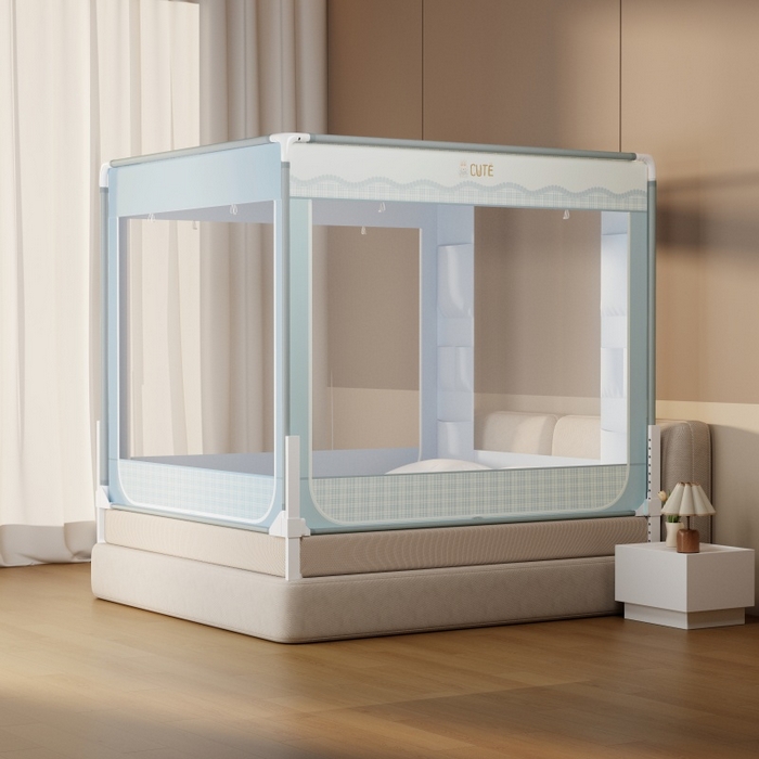 91家纺网 家纺一手货源 找家纺 青竹苑 2026新款贴布口袋款床笠底坐床蚊帐 格子兔兔