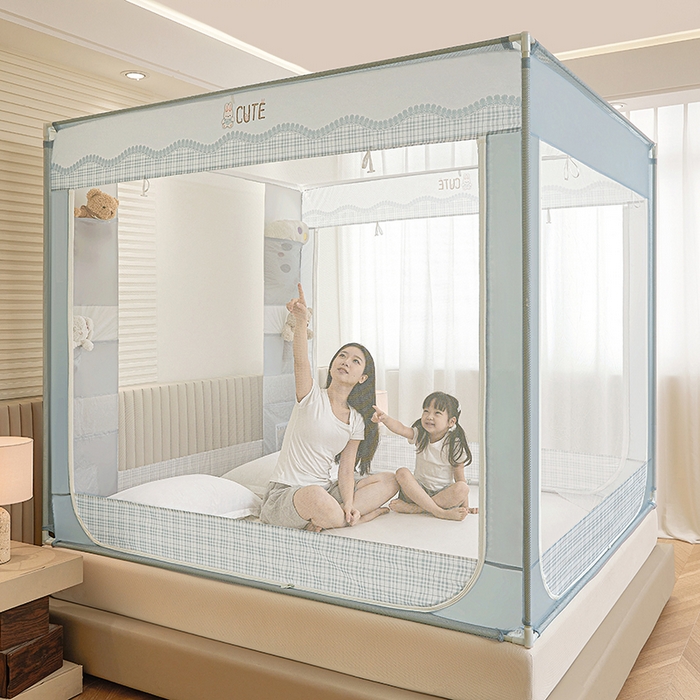 91家纺网 家纺一手货源 找家纺 青竹苑 2026新款贴布口袋款床笠底坐床蚊帐 格子兔兔