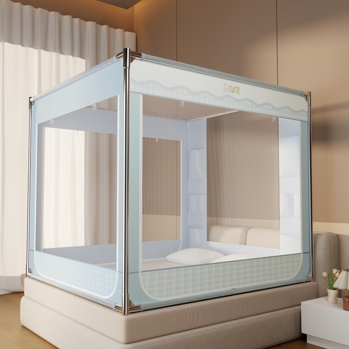 91家纺网 家纺一手货源 找家纺 青竹苑 2026新款贴布口袋款床笠底坐床蚊帐 格子兔兔