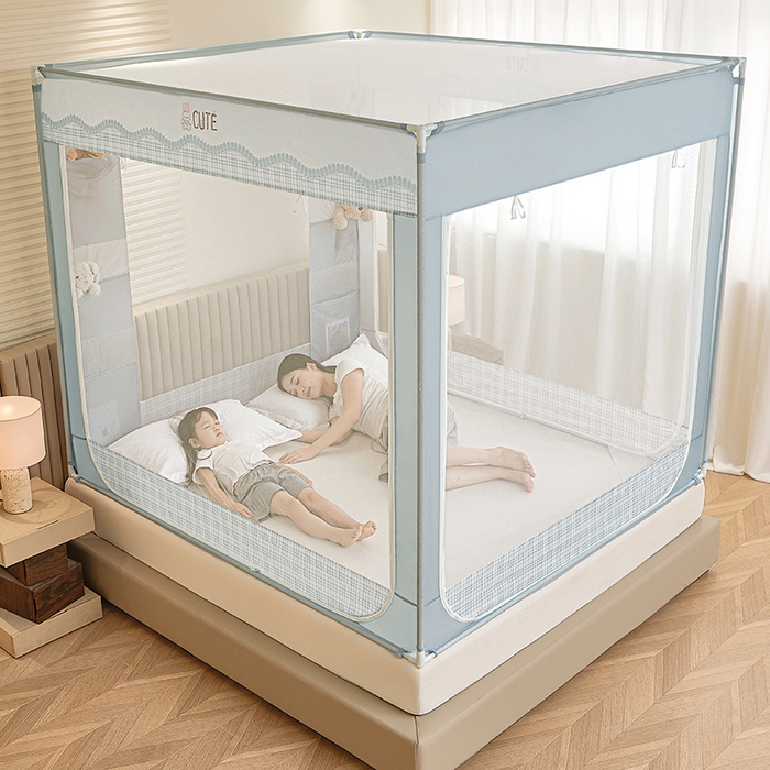 91家纺网 家纺一手货源 找家纺 青竹苑 2026新款贴布口袋款床笠底坐床蚊帐 格子兔兔