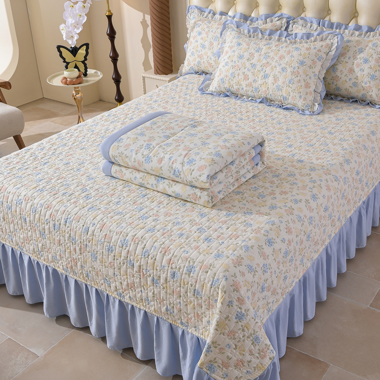 91家纺网 家纺一手货源 找家纺 金梦家居 2026新款水洗棉床盖夏被款四件套 花团锦簇