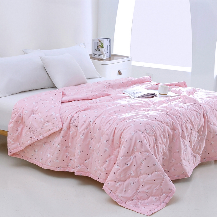 91家纺网 家纺一手货源 找家纺 诗雅纺织 2026新款亲肤绒夏被空调被夏凉被 粉色熊掌