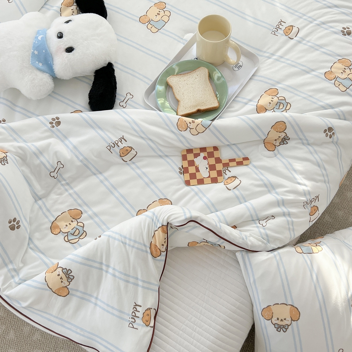 91家纺网 家纺一手货源 找家纺 咏绒家纺工厂店 厂家直销网销爆款花型永不断货2025春夏新款A类牛奶针织棉大豆夏被（长期款） 贪吃狗