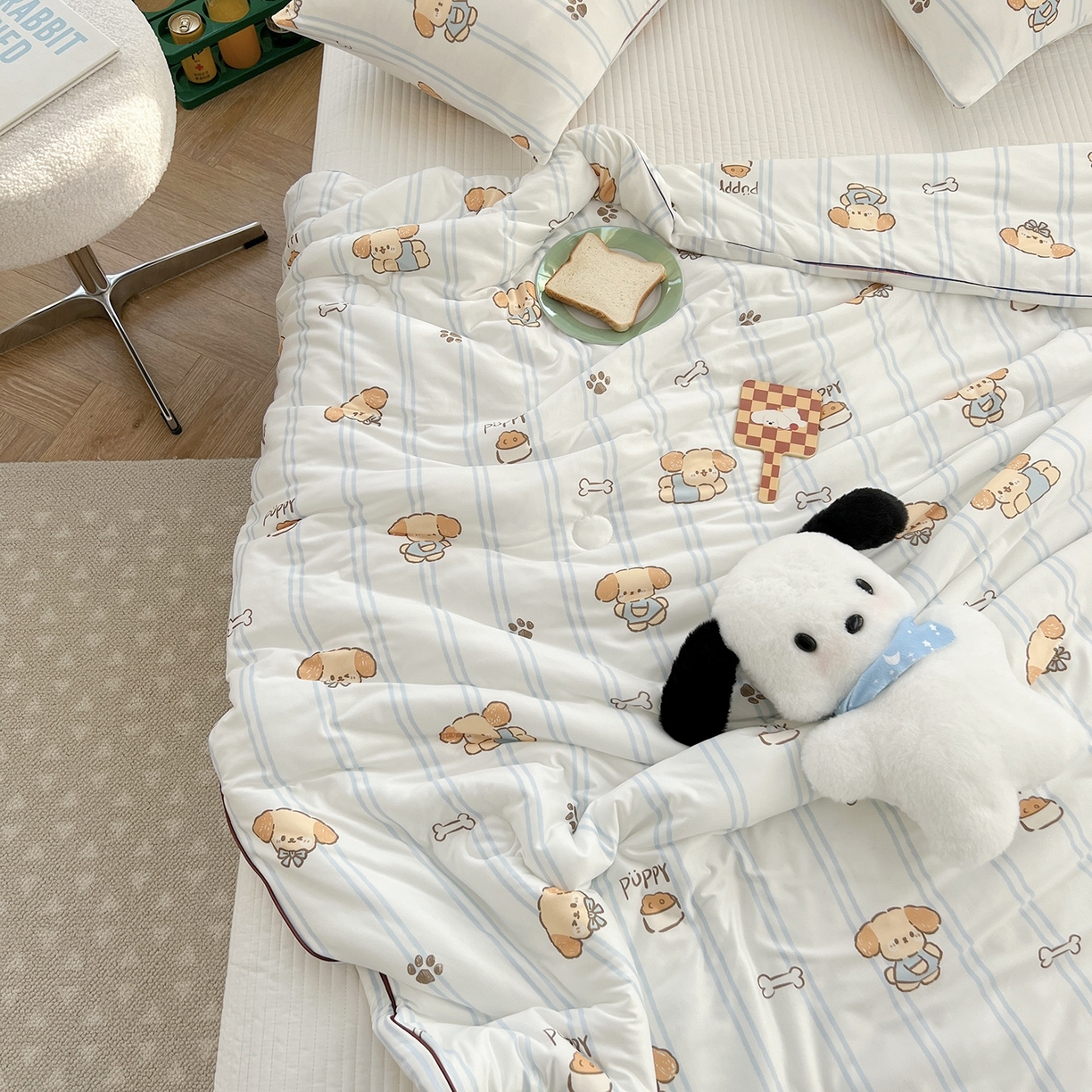 91家纺网 家纺一手货源 找家纺 咏绒家纺工厂店 厂家直销网销爆款花型永不断货2025春夏新款A类牛奶针织棉大豆夏被（长期款） 贪吃狗