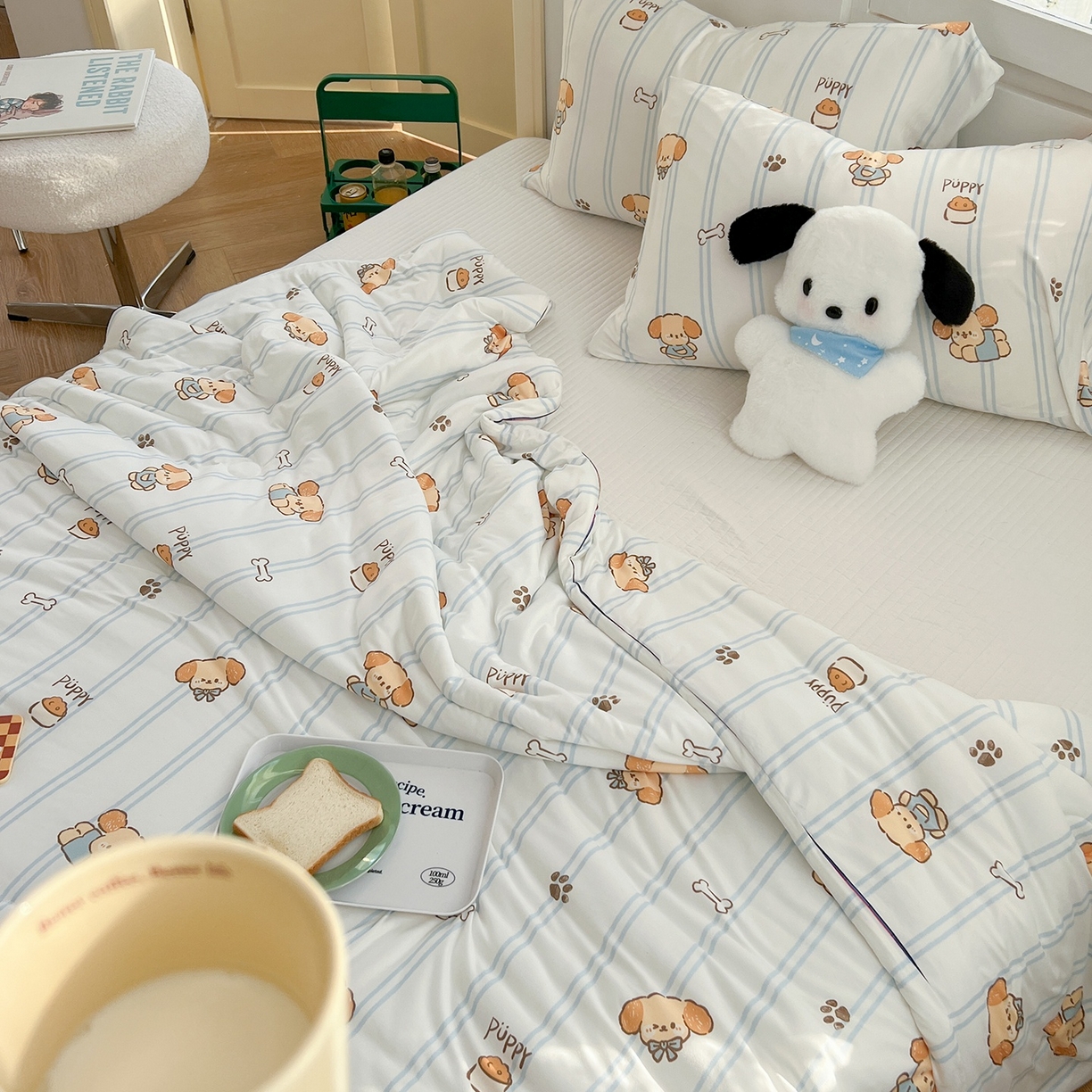 91家纺网 家纺一手货源 找家纺 咏绒家纺工厂店 厂家直销网销爆款花型永不断货2025春夏新款A类牛奶针织棉大豆夏被（长期款） 贪吃狗