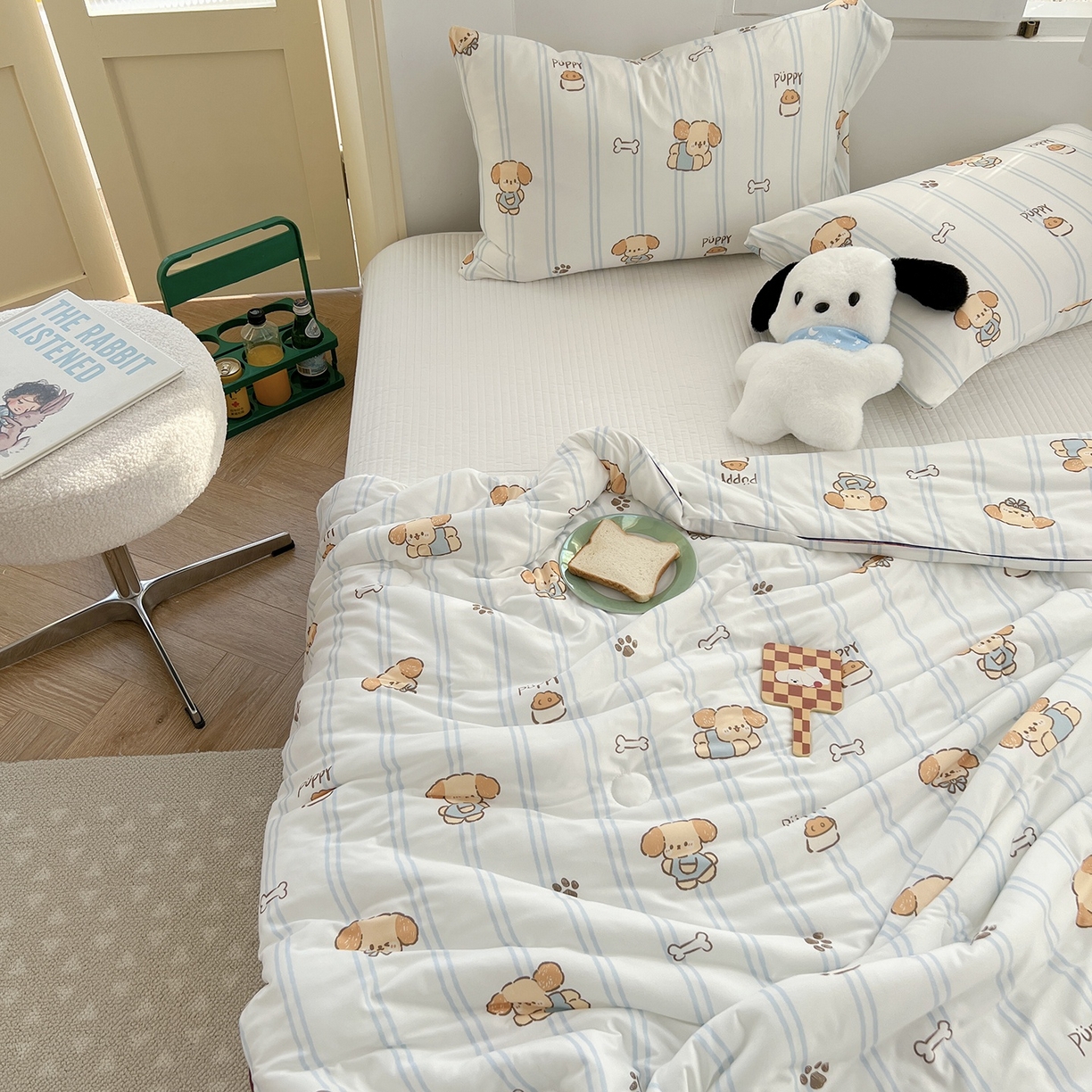 91家纺网 家纺一手货源 找家纺 咏绒家纺工厂店 厂家直销网销爆款花型永不断货2025春夏新款A类牛奶针织棉大豆夏被（长期款） 贪吃狗