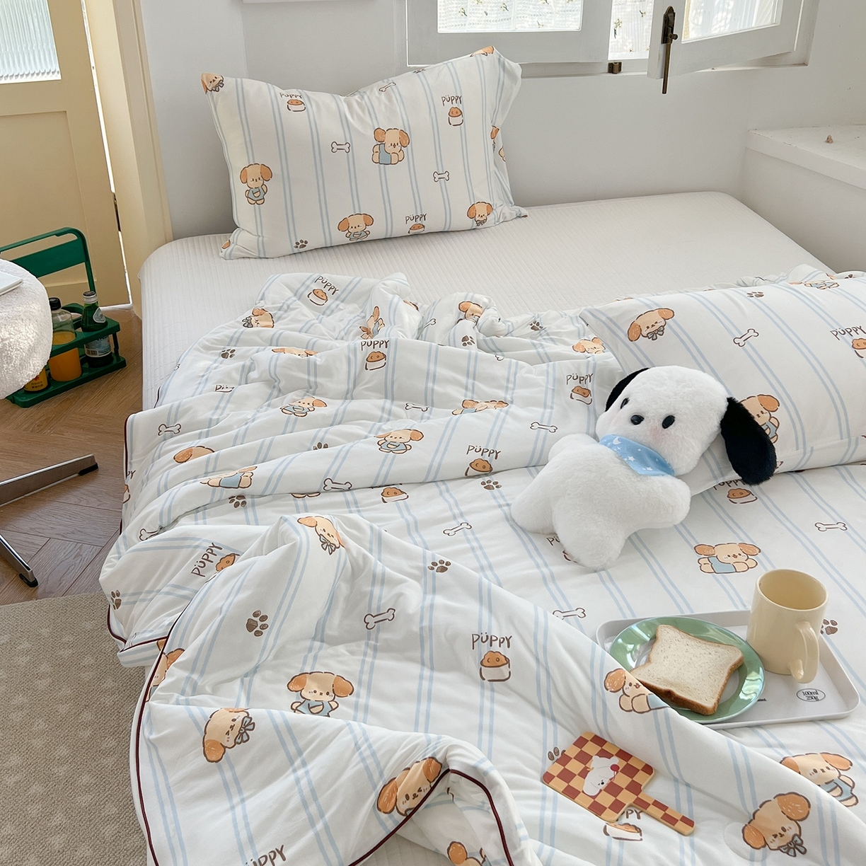 91家纺网 家纺一手货源 找家纺 咏绒家纺工厂店 厂家直销网销爆款花型永不断货2025春夏新款A类牛奶针织棉大豆夏被（长期款） 贪吃狗