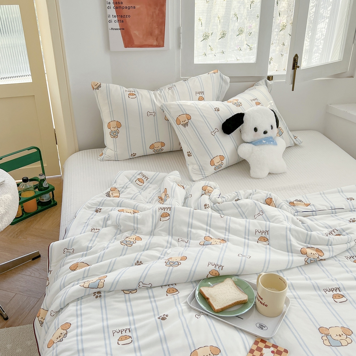 91家纺网 家纺一手货源 找家纺 咏绒家纺工厂店 厂家直销网销爆款花型永不断货2025春夏新款A类牛奶针织棉大豆夏被（长期款） 贪吃狗