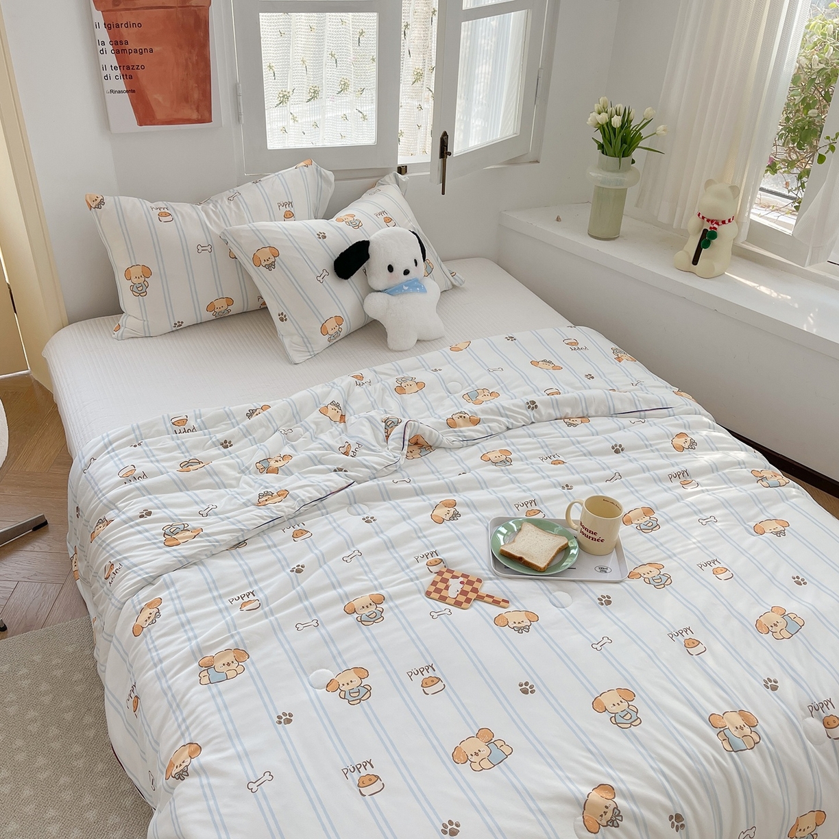 91家纺网 家纺一手货源 找家纺 咏绒家纺工厂店 厂家直销网销爆款花型永不断货2025春夏新款A类牛奶针织棉大豆夏被（长期款） 贪吃狗