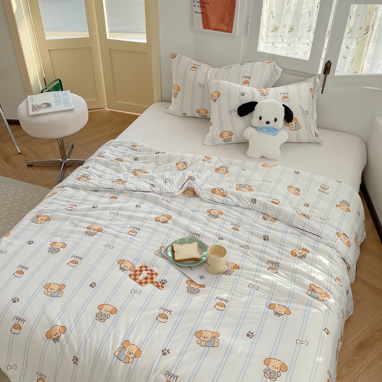 91家纺网 家纺一手货源 找家纺 咏绒家纺工厂店 厂家直销网销爆款花型永不断货2025春夏新款A类牛奶针织棉大豆夏被（长期款） 贪吃狗