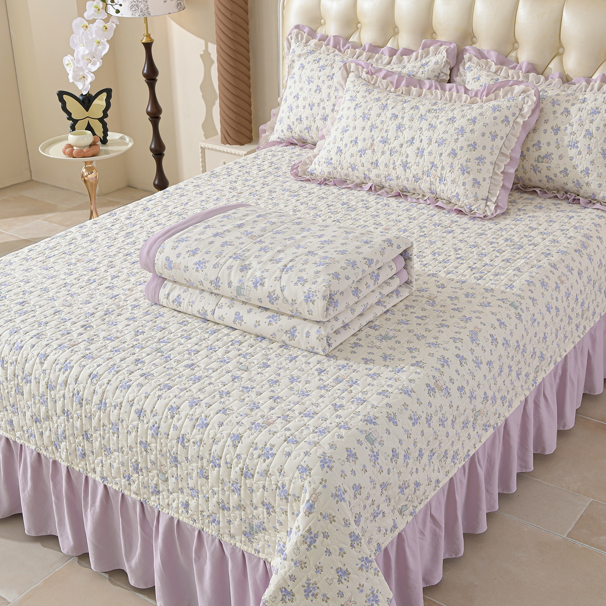 91家纺网 家纺一手货源 找家纺 金梦家居 2026新款水洗棉床盖夏被款四件套 花香萌兔