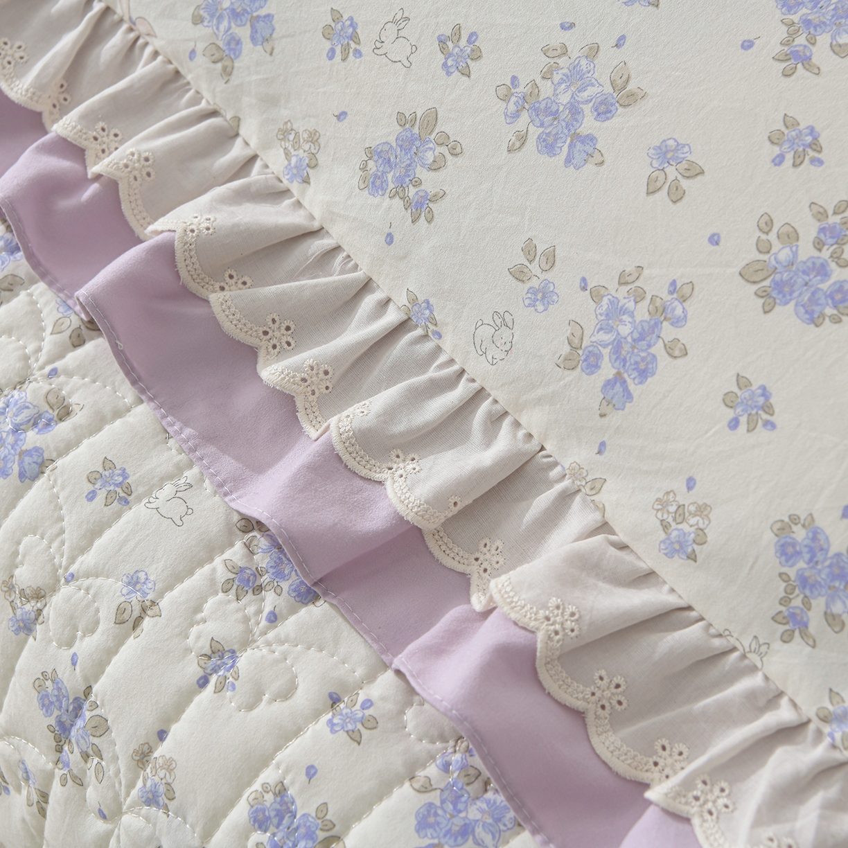 91家纺网 家纺一手货源 找家纺 金梦家居 2026新款水洗棉床盖夏被款四件套 花香萌兔