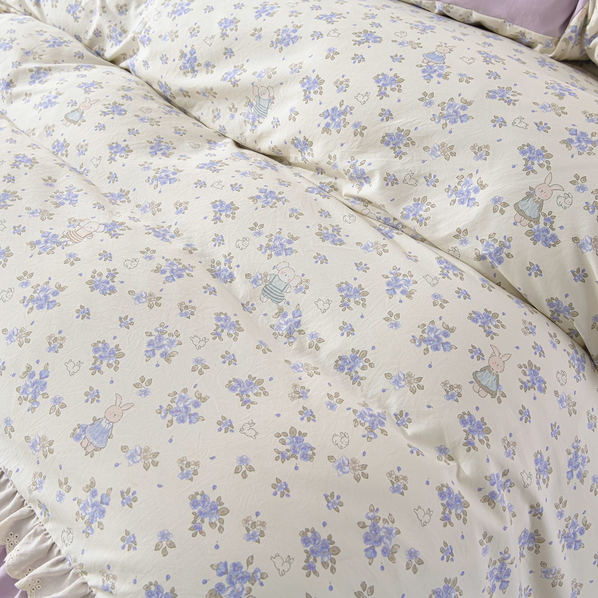 91家纺网 家纺一手货源 找家纺 金梦家居 2026新款水洗棉床盖夏被款四件套 花香萌兔