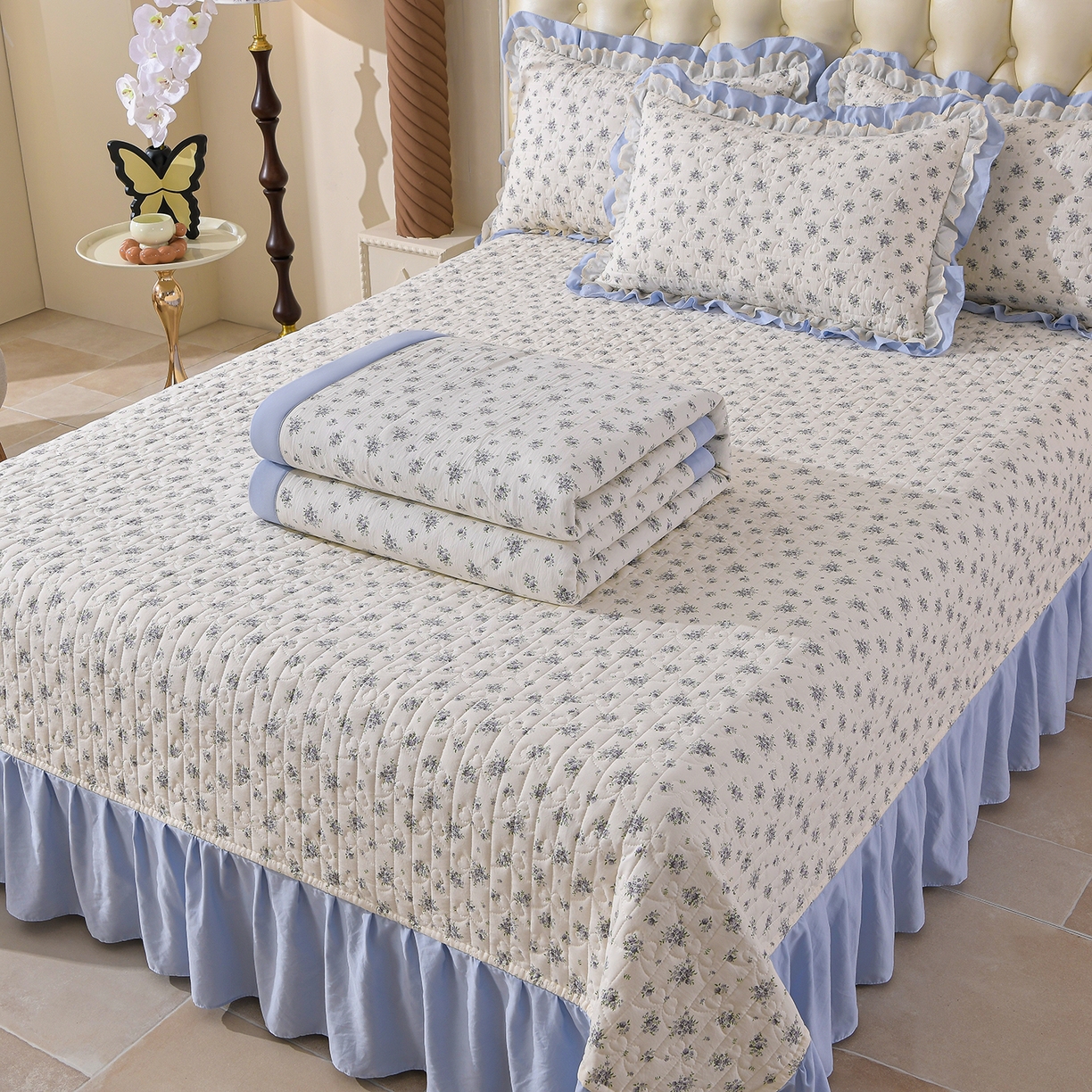 91家纺网 家纺一手货源 找家纺 金梦家居 2026新款水洗棉床盖夏被款四件套 陌上花语