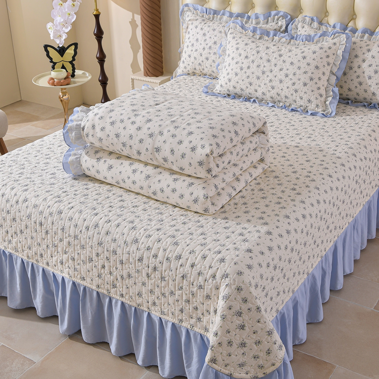 91家纺网 家纺一手货源 找家纺 金梦家居 2026新款水洗棉床盖夏被款四件套 陌上花语