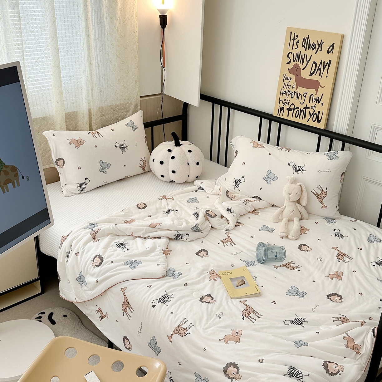 91家纺网 家纺一手货源 找家纺 咏绒家纺工厂店 厂家直销网销爆款花型永不断货2025春夏新款A类牛奶针织棉大豆夏被（长期款） 小动物们