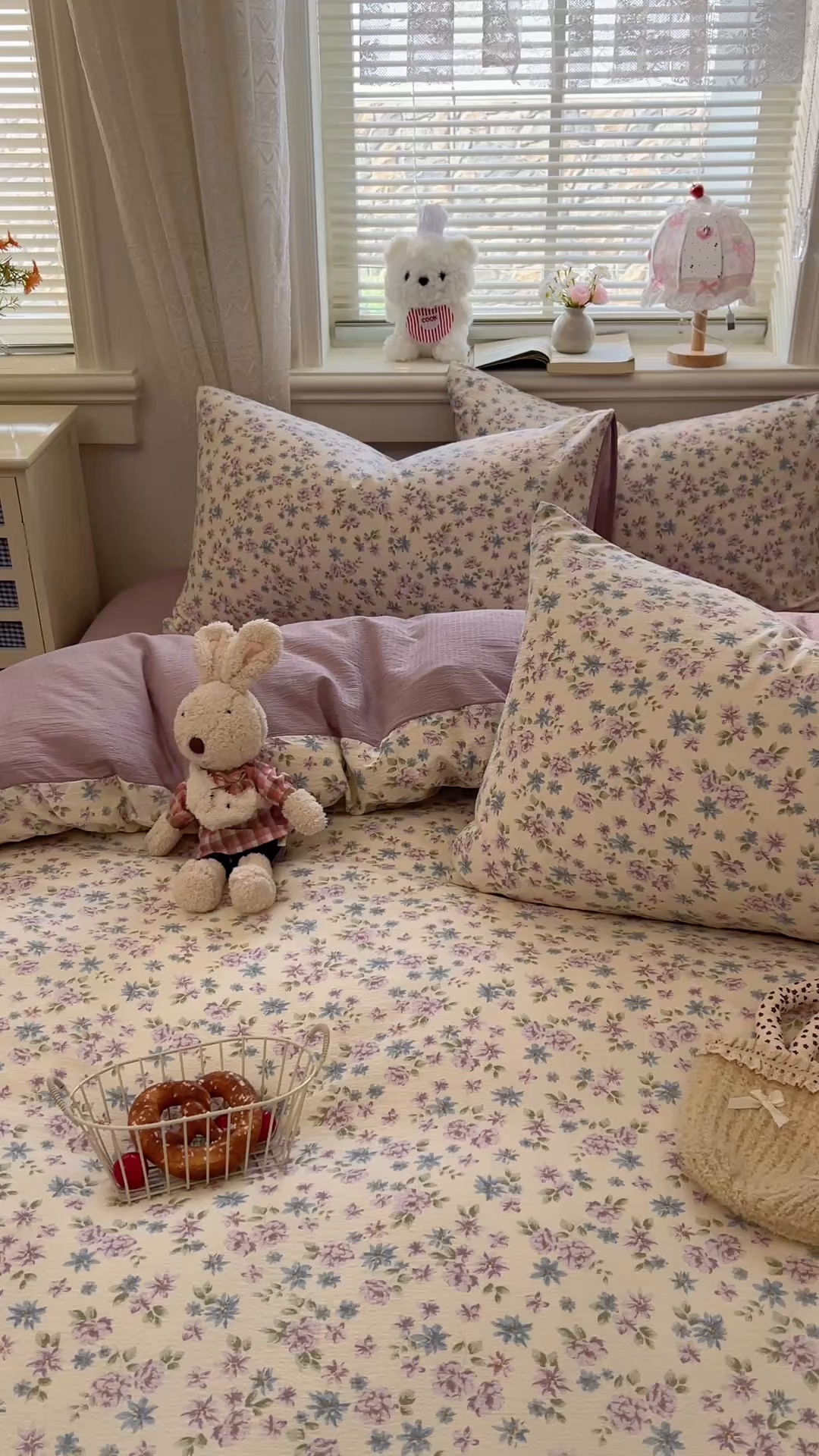 91家纺网 家纺一手货源 找家纺 金梦拉家纺 2026春夏新款云感双层纱皱皱纱系列四件套 紫韵花茶