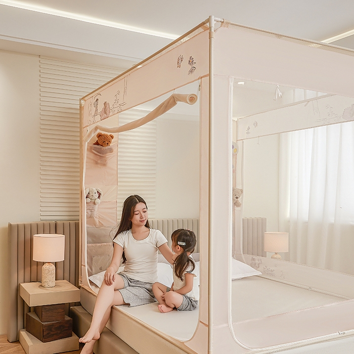 91家纺网 家纺一手货源 找家纺 青竹苑 2026新款贴布口袋款床笠底坐床蚊帐 哈基米