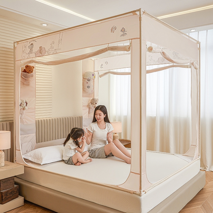 91家纺网 家纺一手货源 找家纺 青竹苑 2026新款贴布口袋款床笠底坐床蚊帐 哈基米