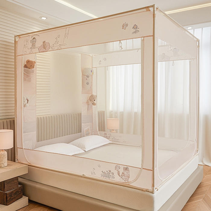 91家纺网 家纺一手货源 找家纺 青竹苑 2026新款贴布口袋款床笠底坐床蚊帐 哈基米