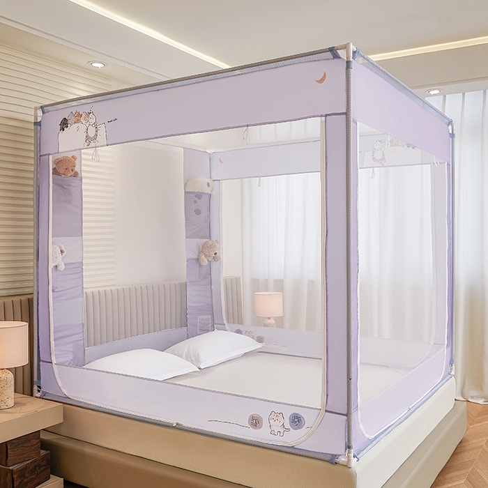 青竹苑 2026新款贴布口袋款床笠底坐床蚊帐 猫猫晚安