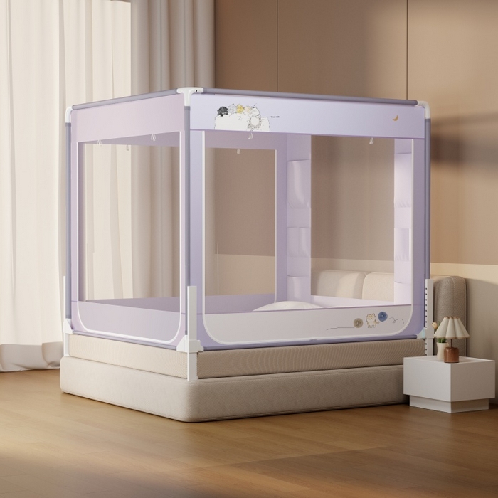 91家纺网 家纺一手货源 找家纺 青竹苑 2026新款贴布口袋款床笠底坐床蚊帐 猫猫晚安