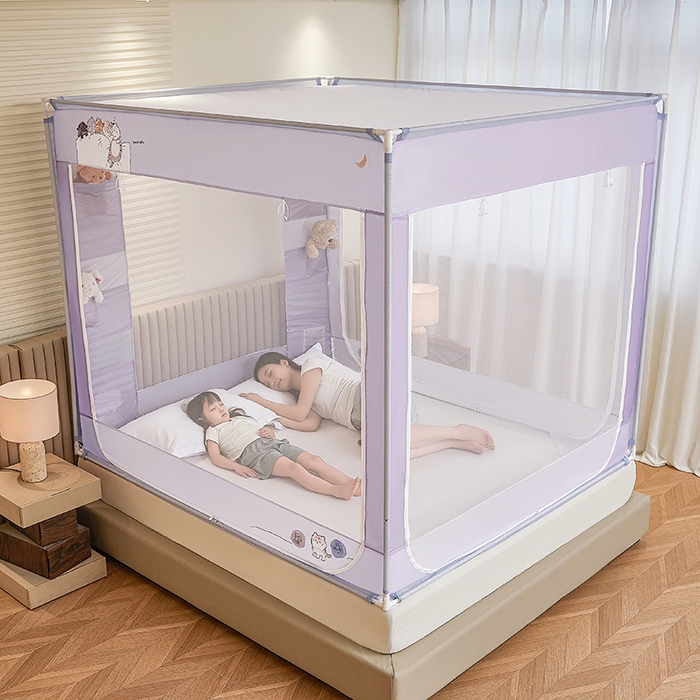 91家纺网 家纺一手货源 找家纺 青竹苑 2026新款贴布口袋款床笠底坐床蚊帐 猫猫晚安