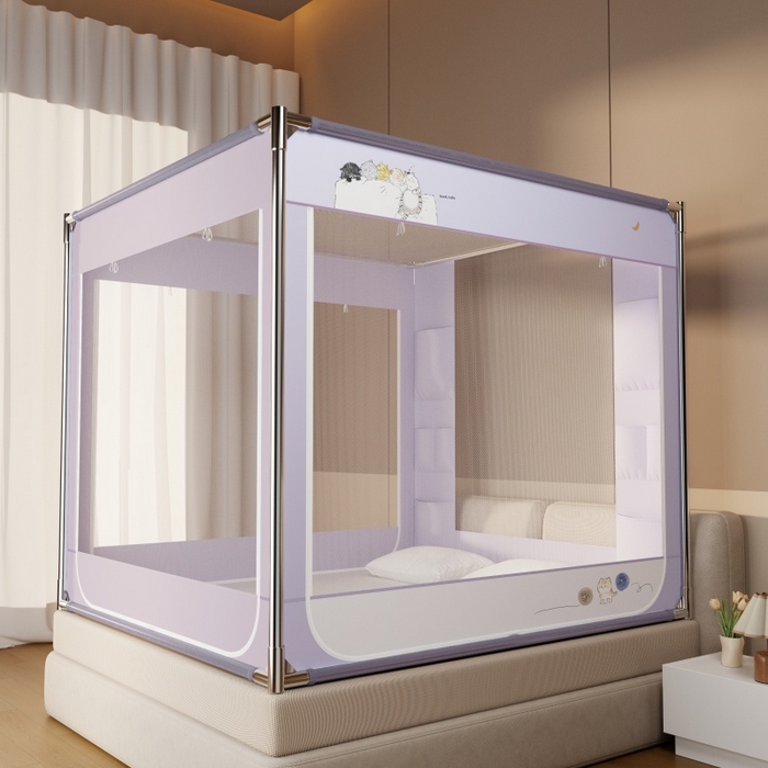 91家纺网 家纺一手货源 找家纺 青竹苑 2026新款贴布口袋款床笠底坐床蚊帐 猫猫晚安