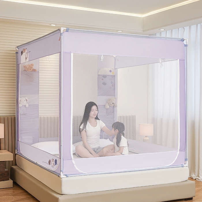 91家纺网 家纺一手货源 找家纺 青竹苑 2026新款贴布口袋款床笠底坐床蚊帐 猫猫晚安