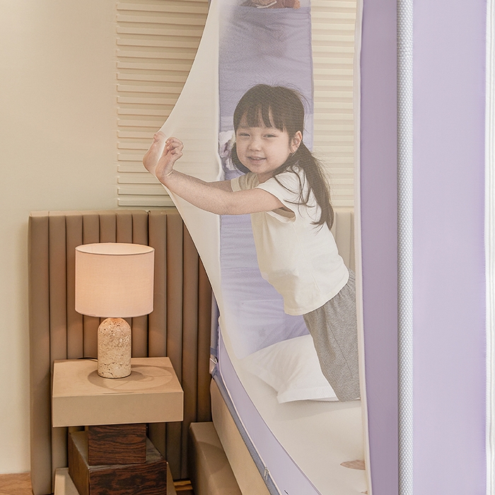 91家纺网 家纺一手货源 找家纺 青竹苑 2026新款贴布口袋款床笠底坐床蚊帐 猫猫晚安