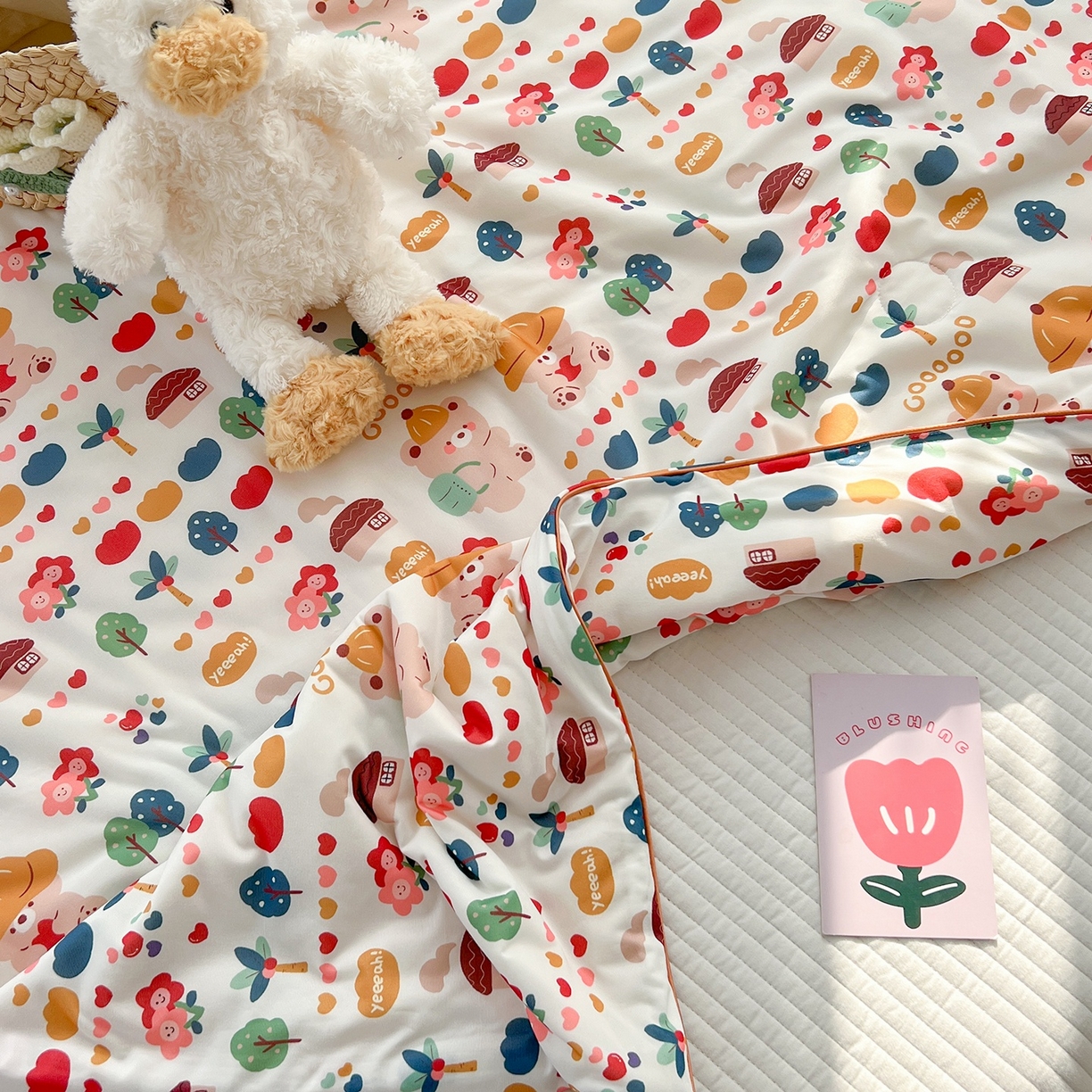 91家纺网 家纺一手货源 找家纺 咏绒家纺工厂店 厂家直销网销爆款花型永不断货2025春夏新款A类牛奶针织棉大豆夏被（长期款） 小熊回忆