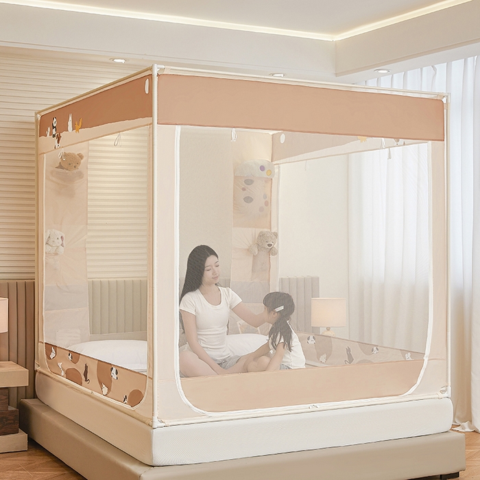 91家纺网 家纺一手货源 找家纺 青竹苑 2026新款贴布口袋款床笠底坐床蚊帐 萌宠出道