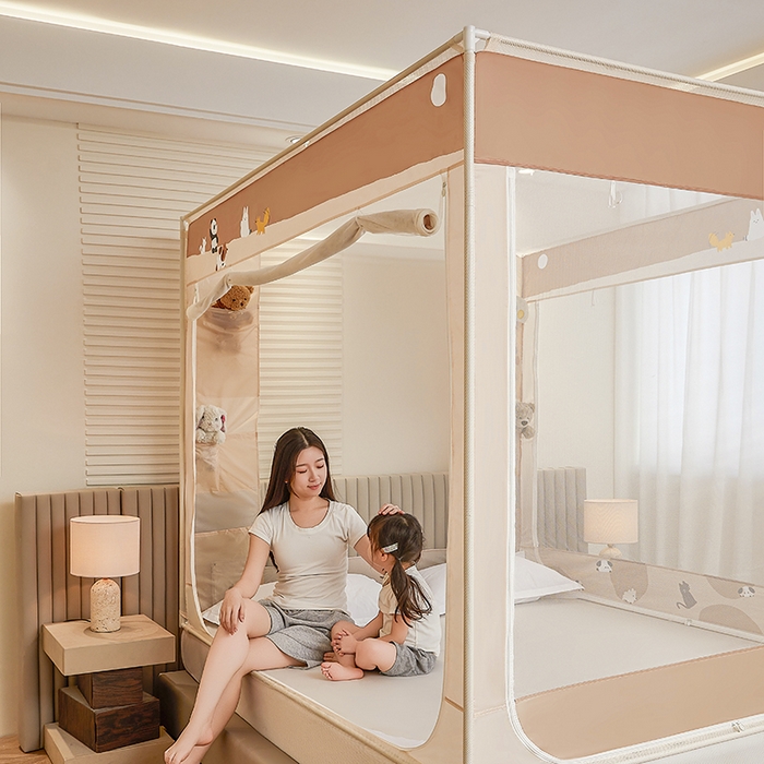 91家纺网 家纺一手货源 找家纺 青竹苑 2026新款贴布口袋款床笠底坐床蚊帐 萌宠出道