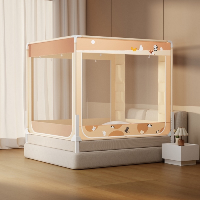 91家纺网 家纺一手货源 找家纺 青竹苑 2026新款贴布口袋款床笠底坐床蚊帐 萌宠出道