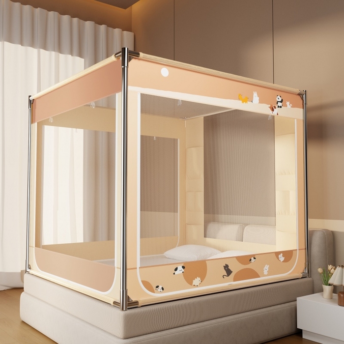 91家纺网 家纺一手货源 找家纺 青竹苑 2026新款贴布口袋款床笠底坐床蚊帐 萌宠出道