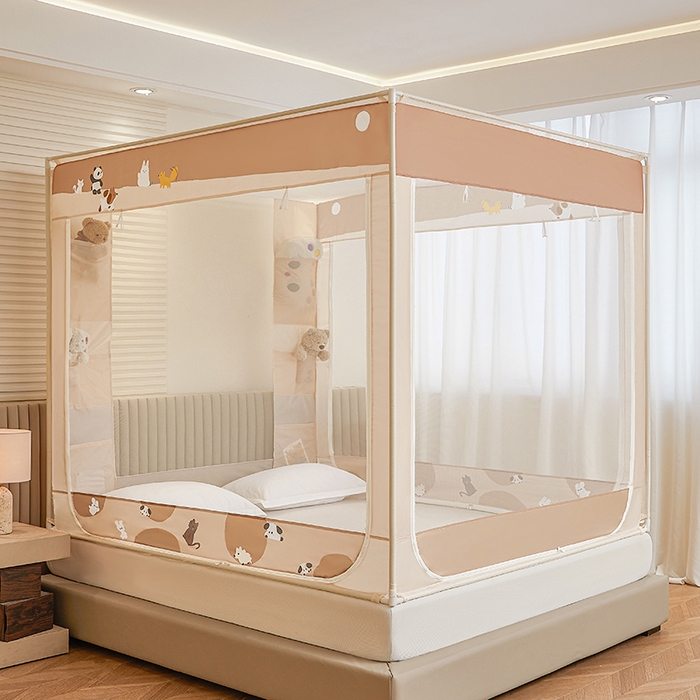 91家纺网 家纺一手货源 找家纺 青竹苑 2026新款贴布口袋款床笠底坐床蚊帐 萌宠出道