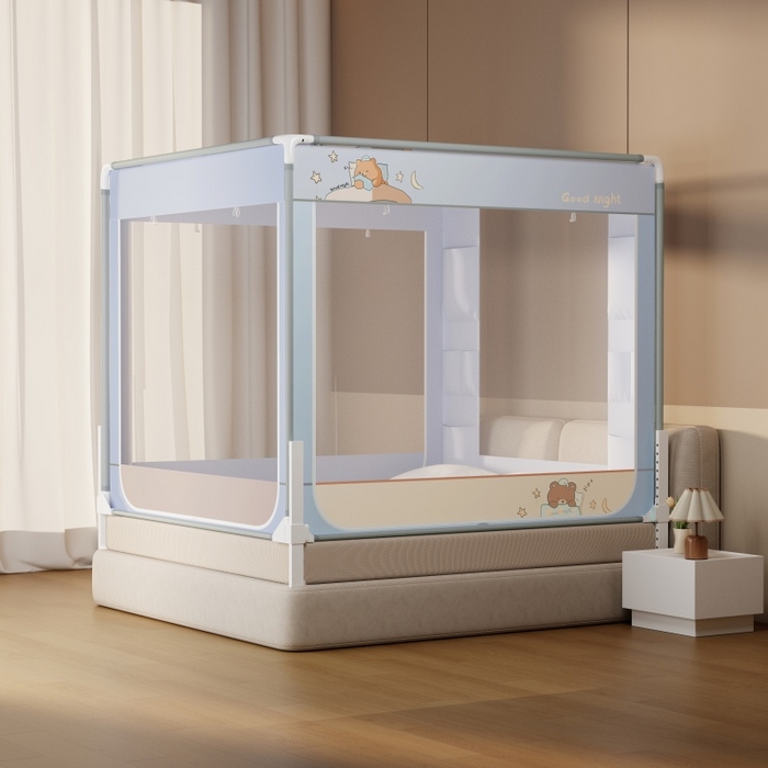 91家纺网 家纺一手货源 找家纺 青竹苑 2026新款贴布口袋款床笠底坐床蚊帐 睡觉熊熊