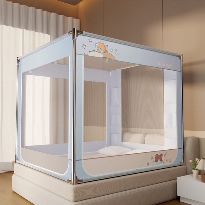 91家纺网 家纺一手货源 找家纺 青竹苑 2026新款贴布口袋款床笠底坐床蚊帐 睡觉熊熊