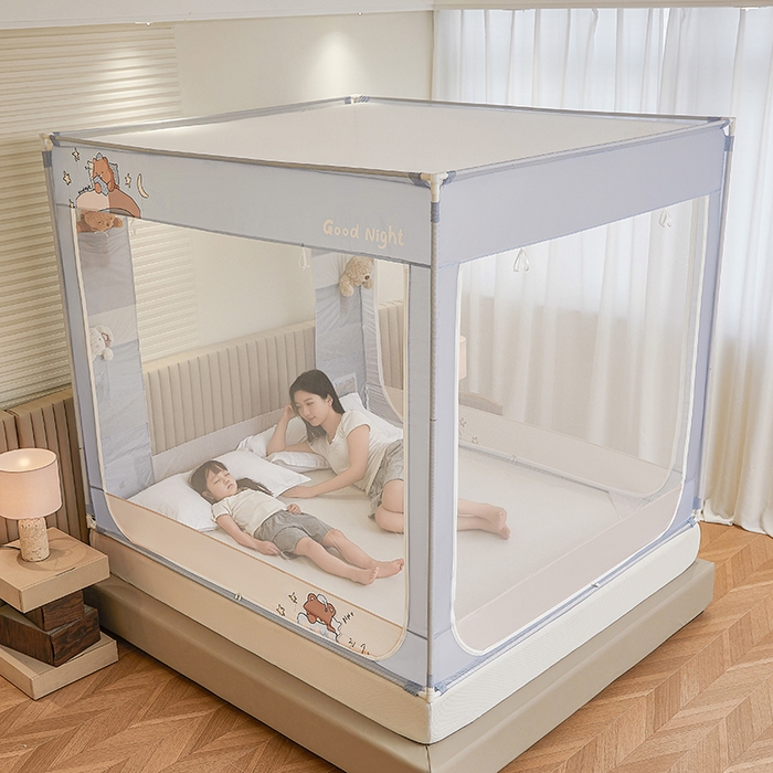 91家纺网 家纺一手货源 找家纺 青竹苑 2026新款贴布口袋款床笠底坐床蚊帐 睡觉熊熊