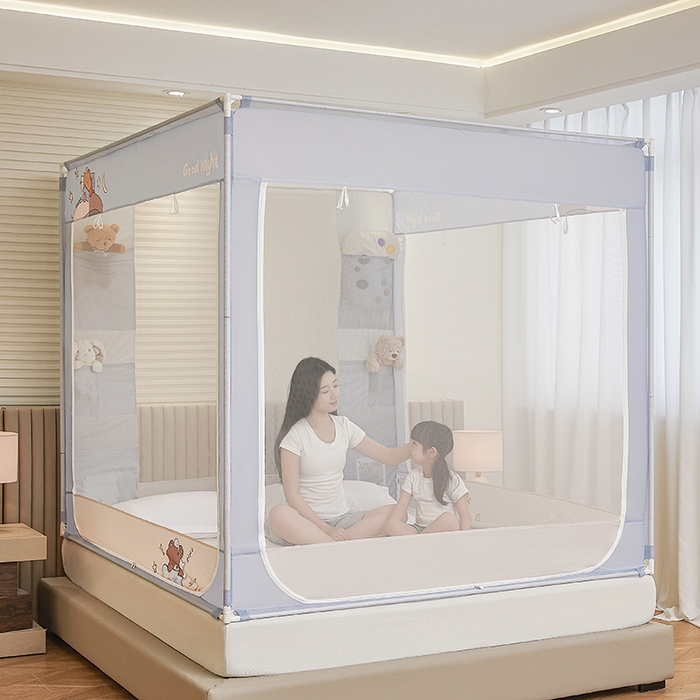 91家纺网 家纺一手货源 找家纺 青竹苑 2026新款贴布口袋款床笠底坐床蚊帐 睡觉熊熊