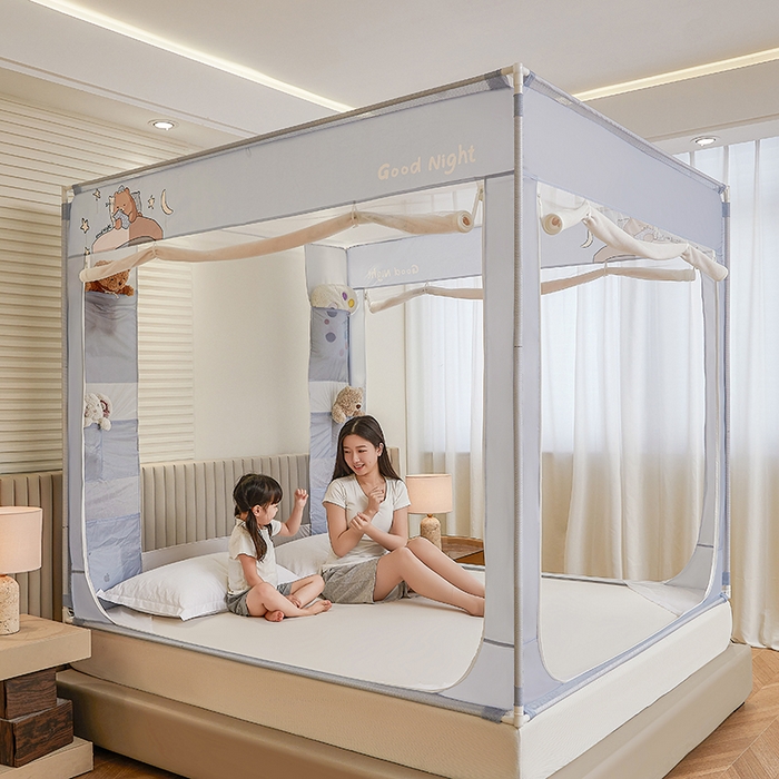 91家纺网 家纺一手货源 找家纺 青竹苑 2026新款贴布口袋款床笠底坐床蚊帐 睡觉熊熊