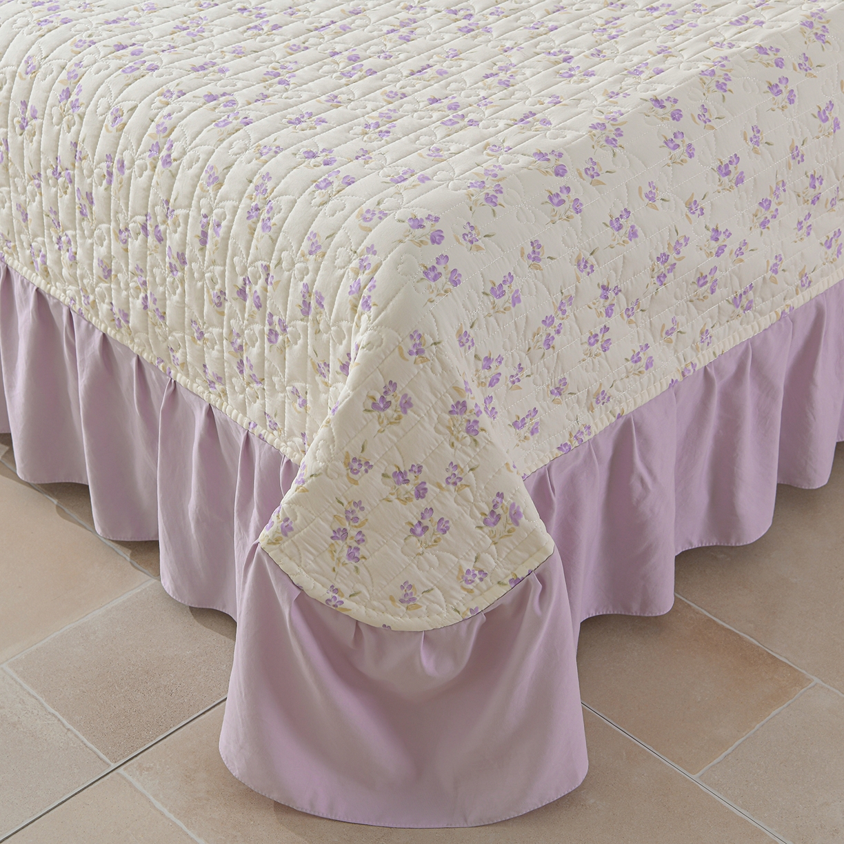 91家纺网 家纺一手货源 找家纺 金梦家居 2026新款水洗棉床盖夏被款四件套 紫韵花开